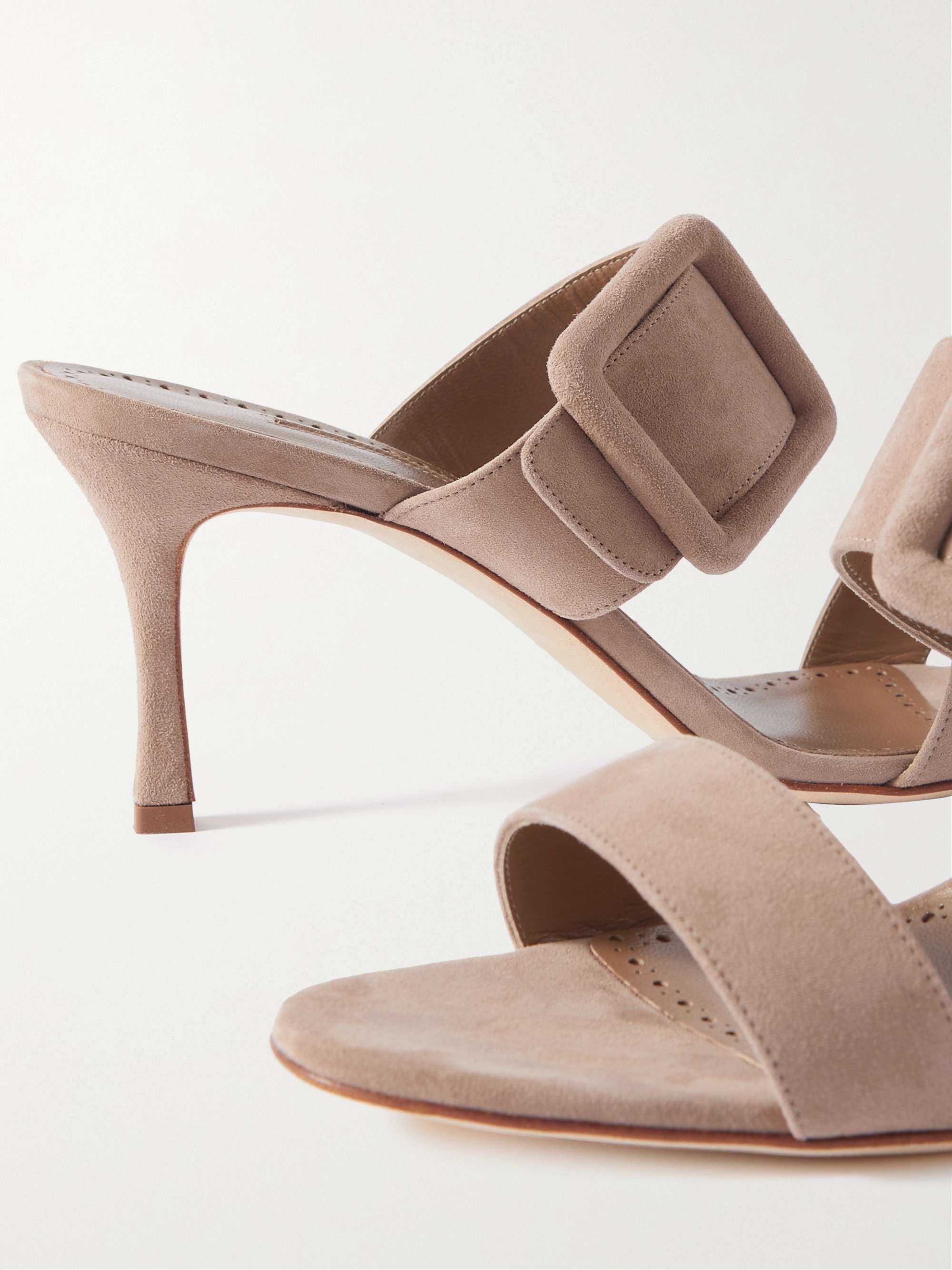 MANOLO BLAHNIK Mules en toile de lin à finitions en daim et à boucles Gable 70