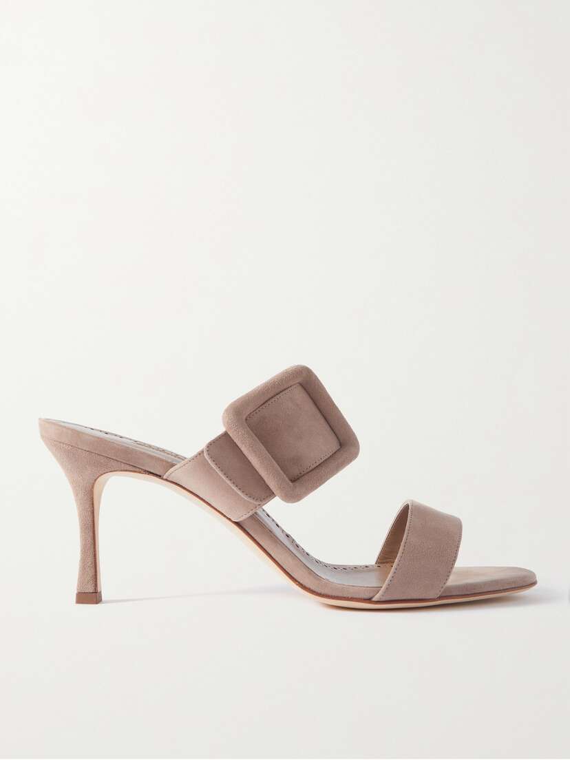 Manolo Blahnik Gable 70 Buckled Suede Mules