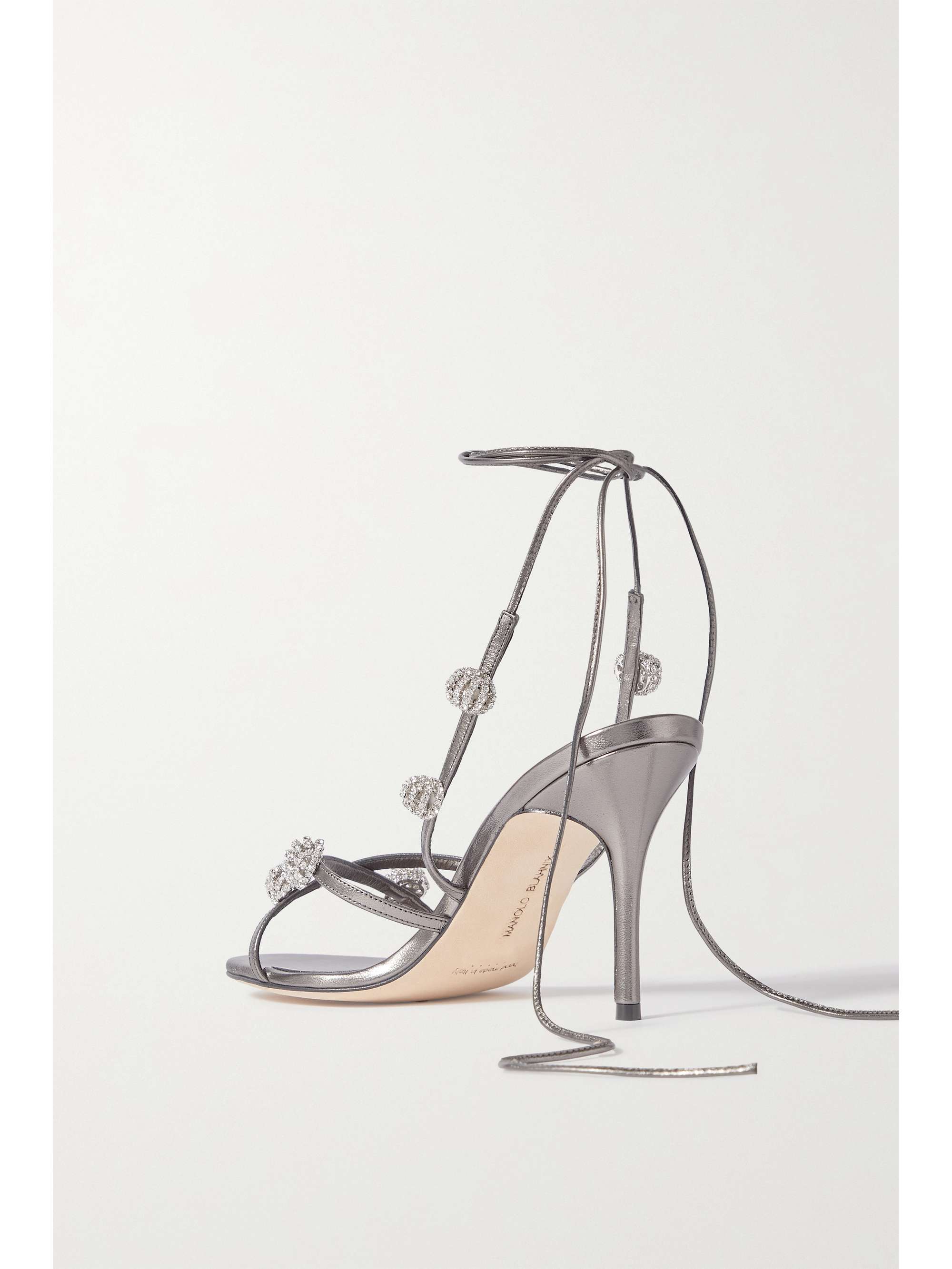 MANOLO BLAHNIK Elsaka 90 crystal-embellished metallic leather sandals
