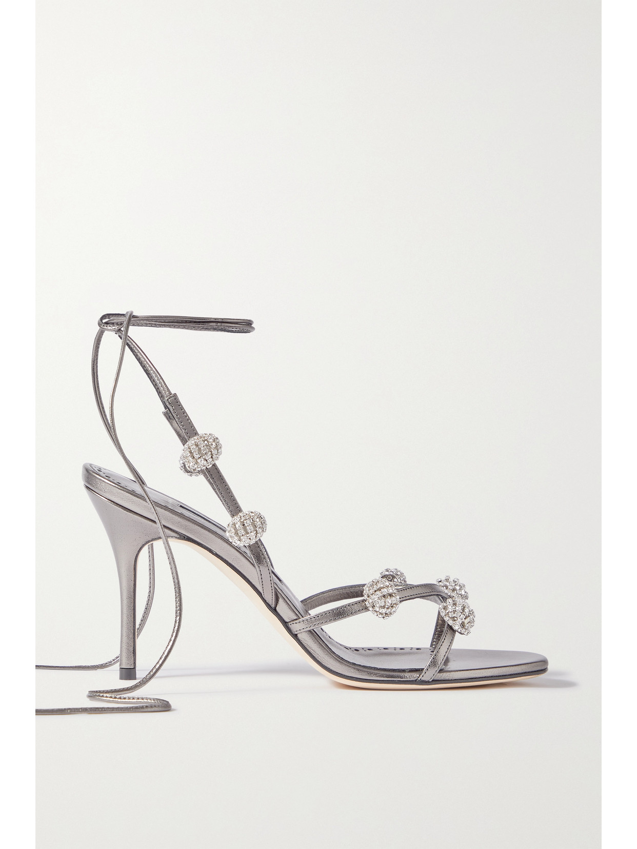 Manolo Blahnik - Elsaka 90 Crystal-embellished Metallic Leather Sandals - IT39