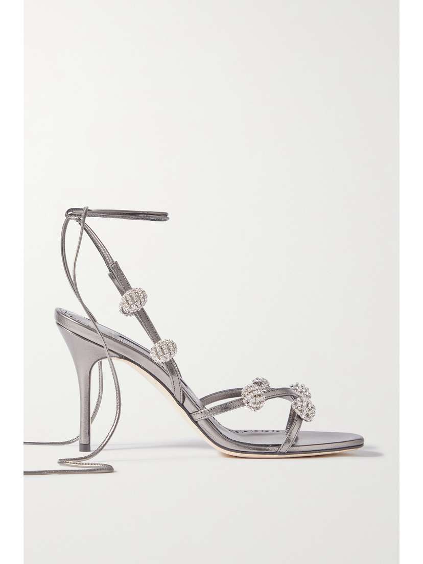 Manolo Blahnik Elsaka 90 Crystal-embellished Metallic Leather Sandals