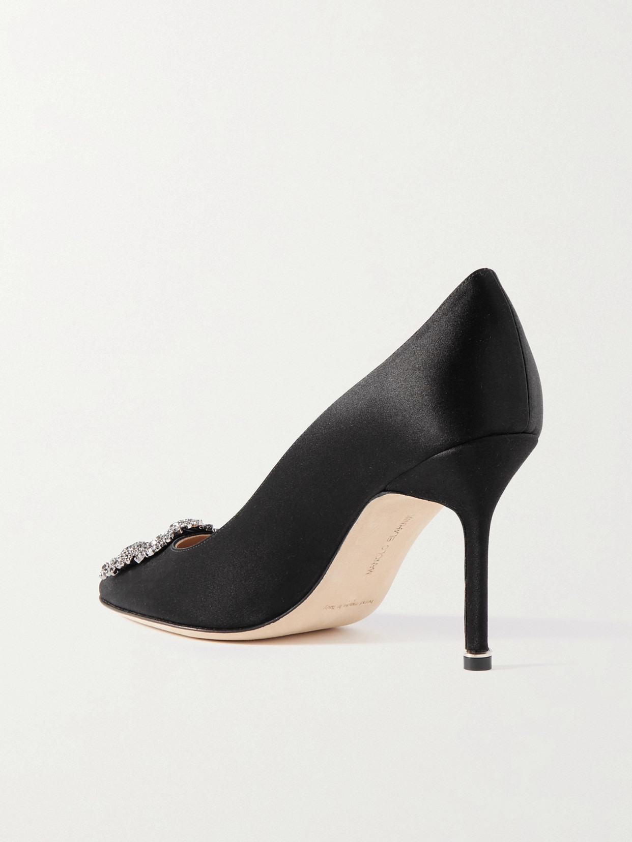 Shop Manolo Blahnik Hangisi 90 Embellished Satin Pumps In Black