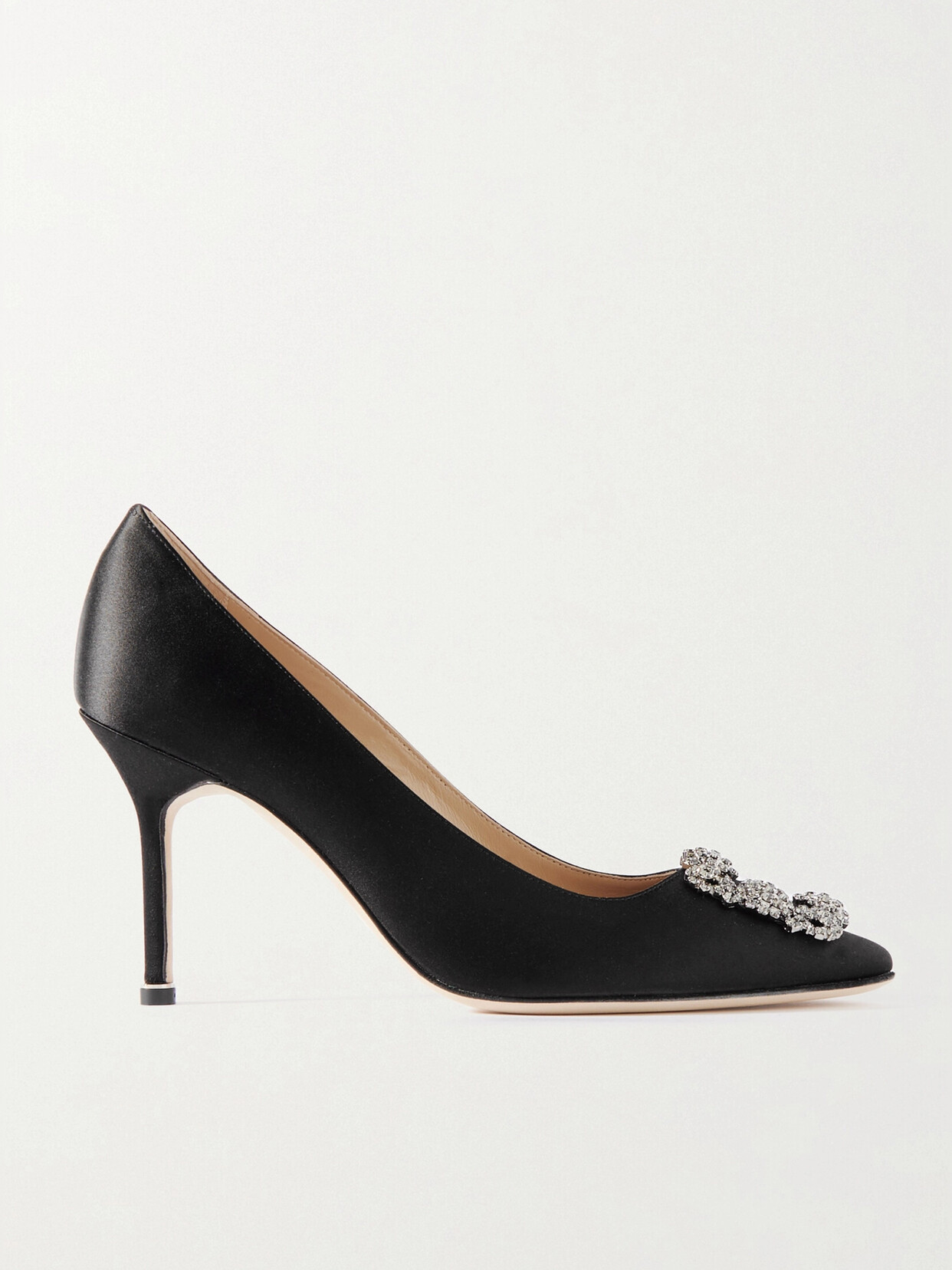 Shop Manolo Blahnik Hangisi 90 Embellished Satin Pumps In Black