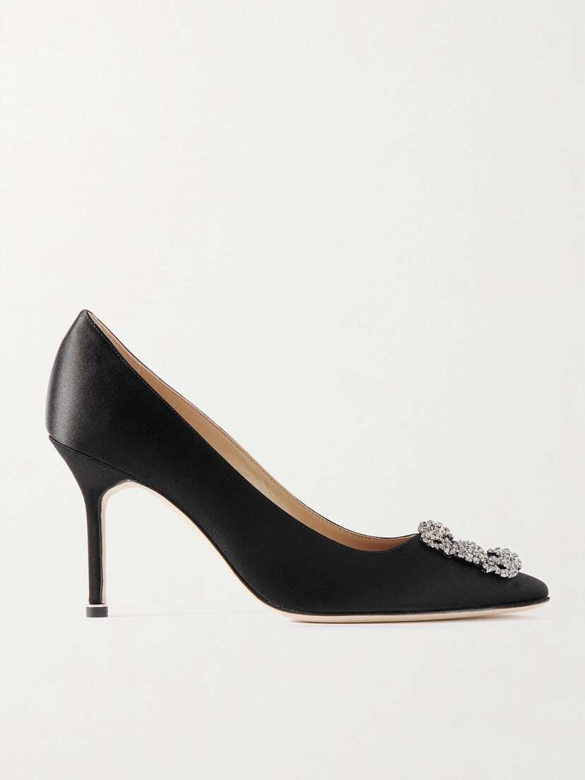 Manolo Blahnik Hangisi 90 Crystal-embellished Satin Pumps