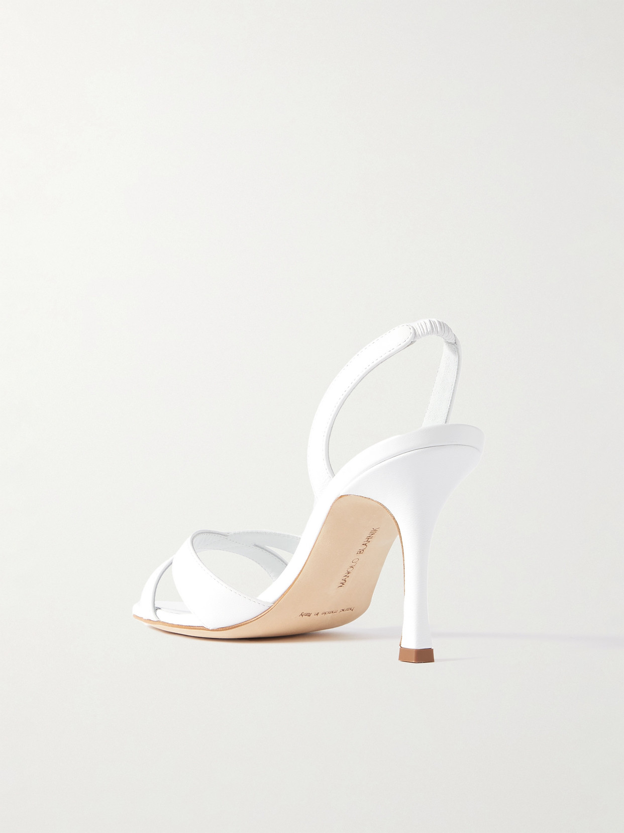 Shop Manolo Blahnik Callasli 90 Leather Slingback Sandals In White