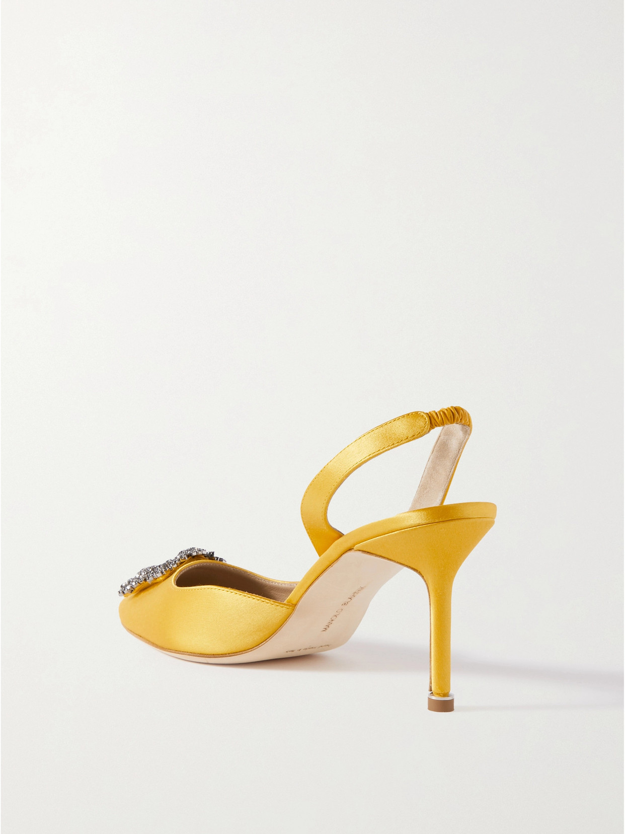 Manolo Blahnik Hangisli 70 Embellished Satin Slingback Pumps In Yellow
