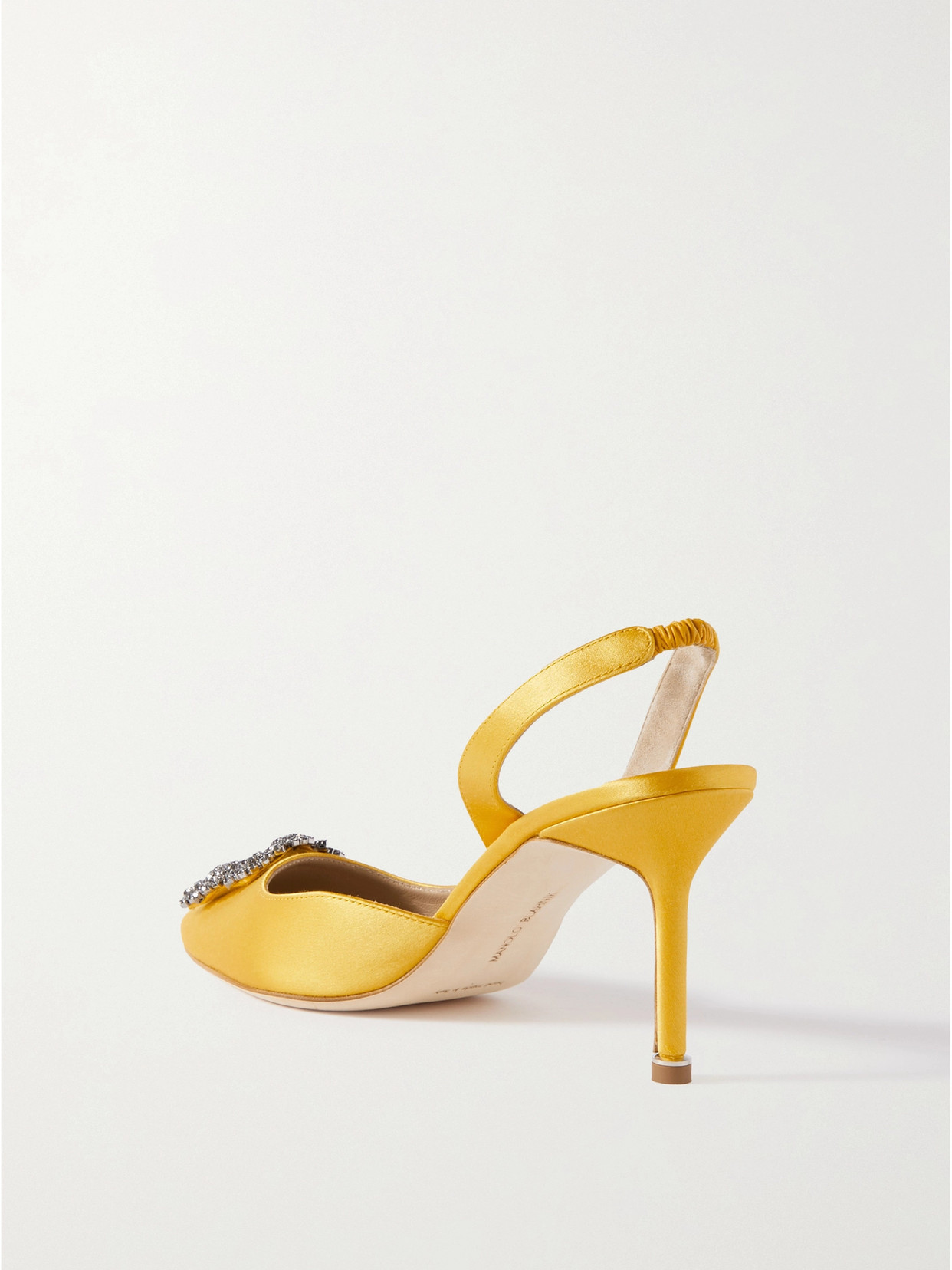 Shop Manolo Blahnik Hangisli 70 Embellished Satin Slingback Pumps In Yellow