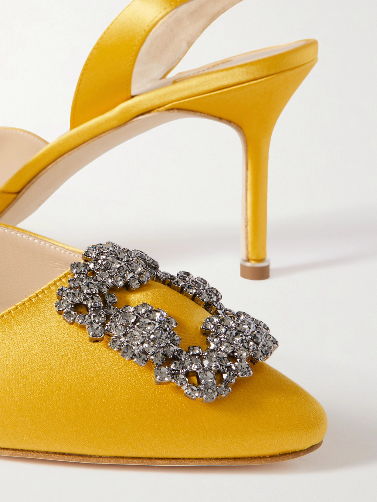 Shop Manolo Blahnik Hangisli 70 Embellished Satin Slingback Pumps In Yellow