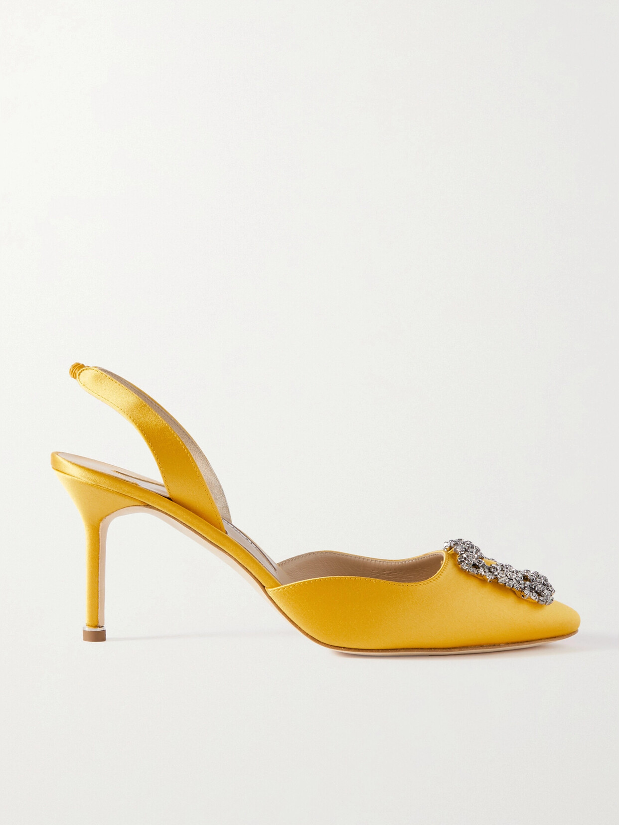 Manolo Blahnik - Hangisli 70 Embellished Satin Slingback Pumps - Yellow