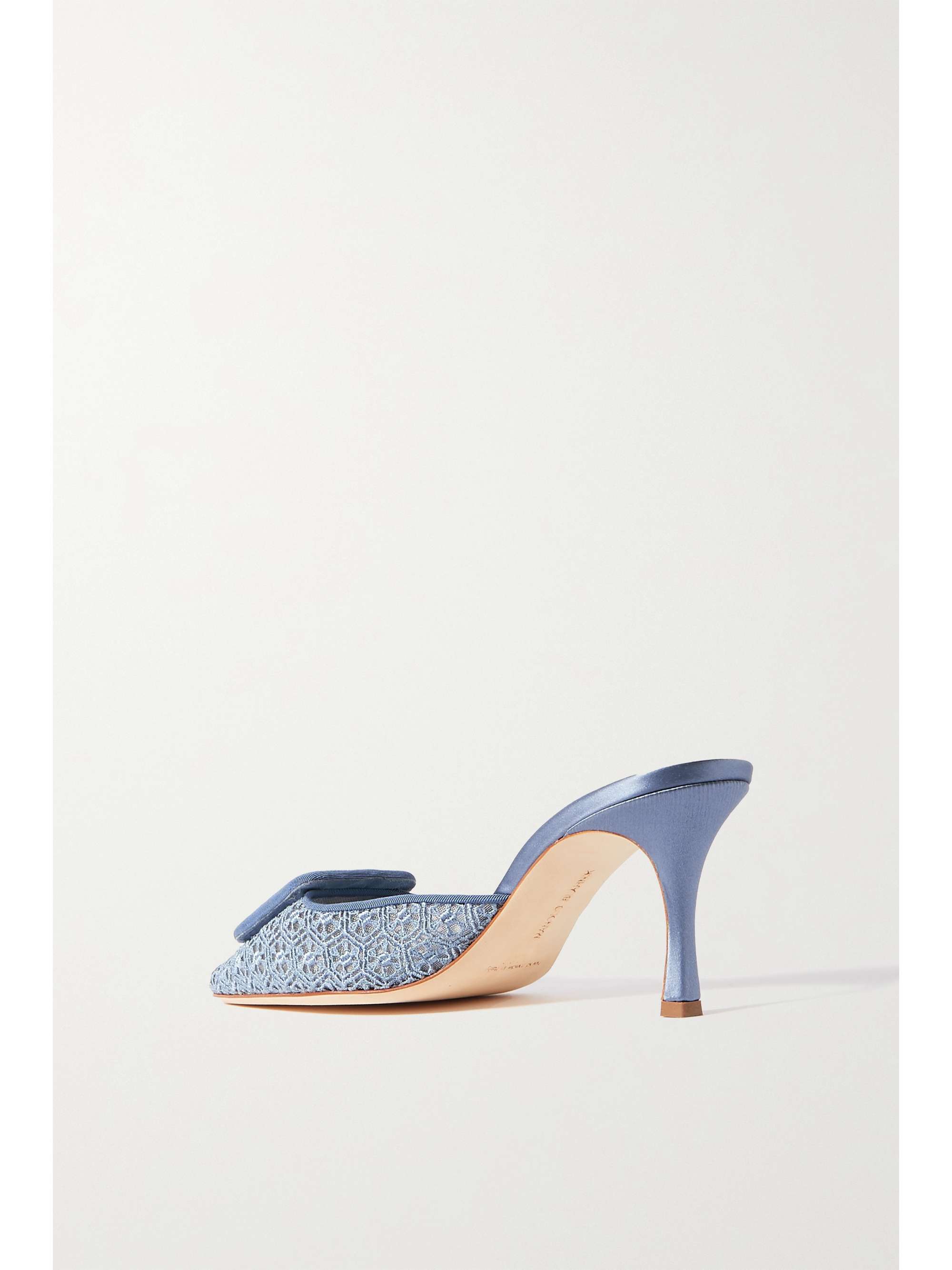 MANOLO BLAHNIK Maysalebi 70 grosgrain-trimmed lace and satin mules