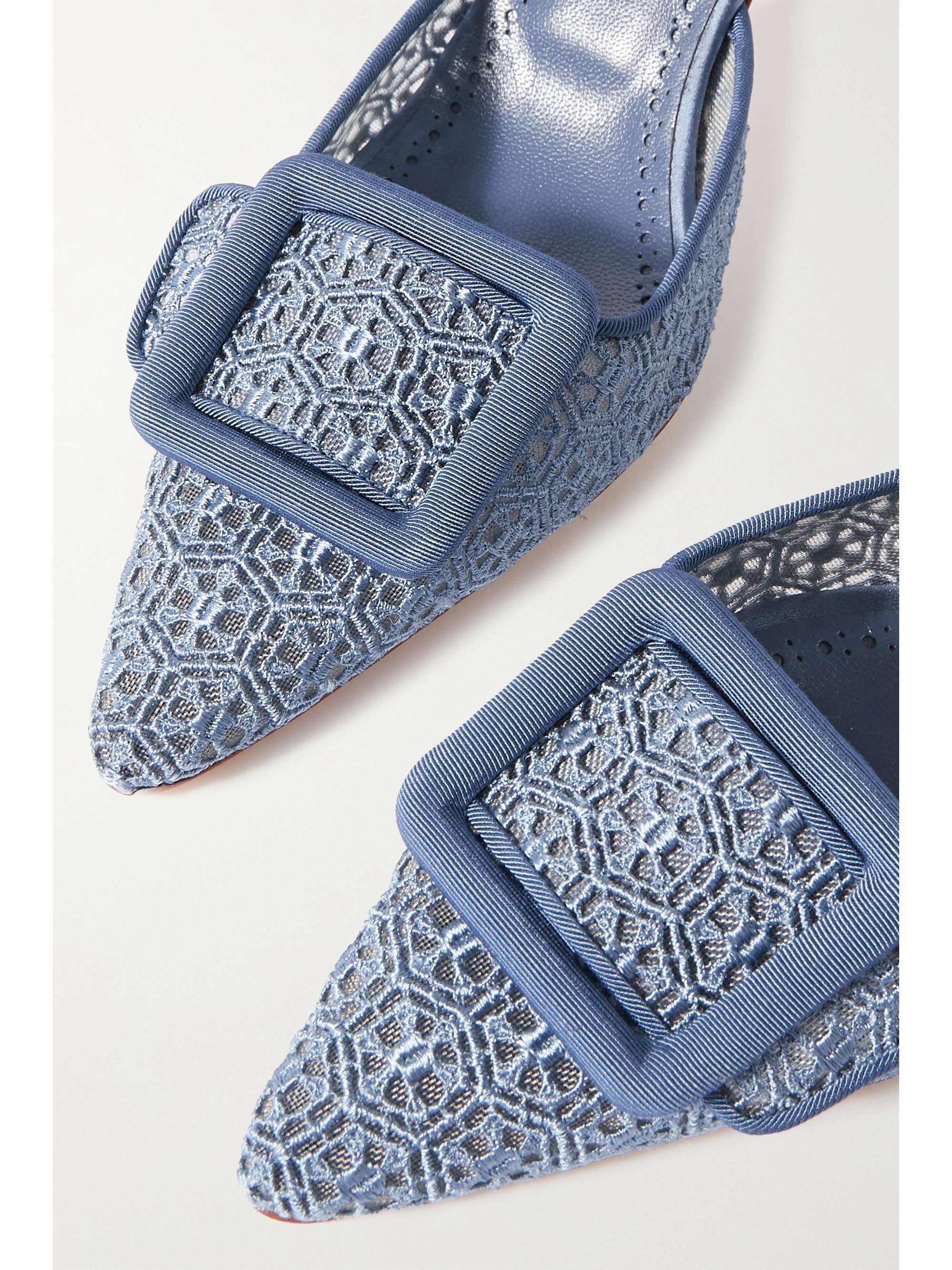 MANOLO BLAHNIK Maysalebi 70 grosgrain-trimmed lace and satin mules