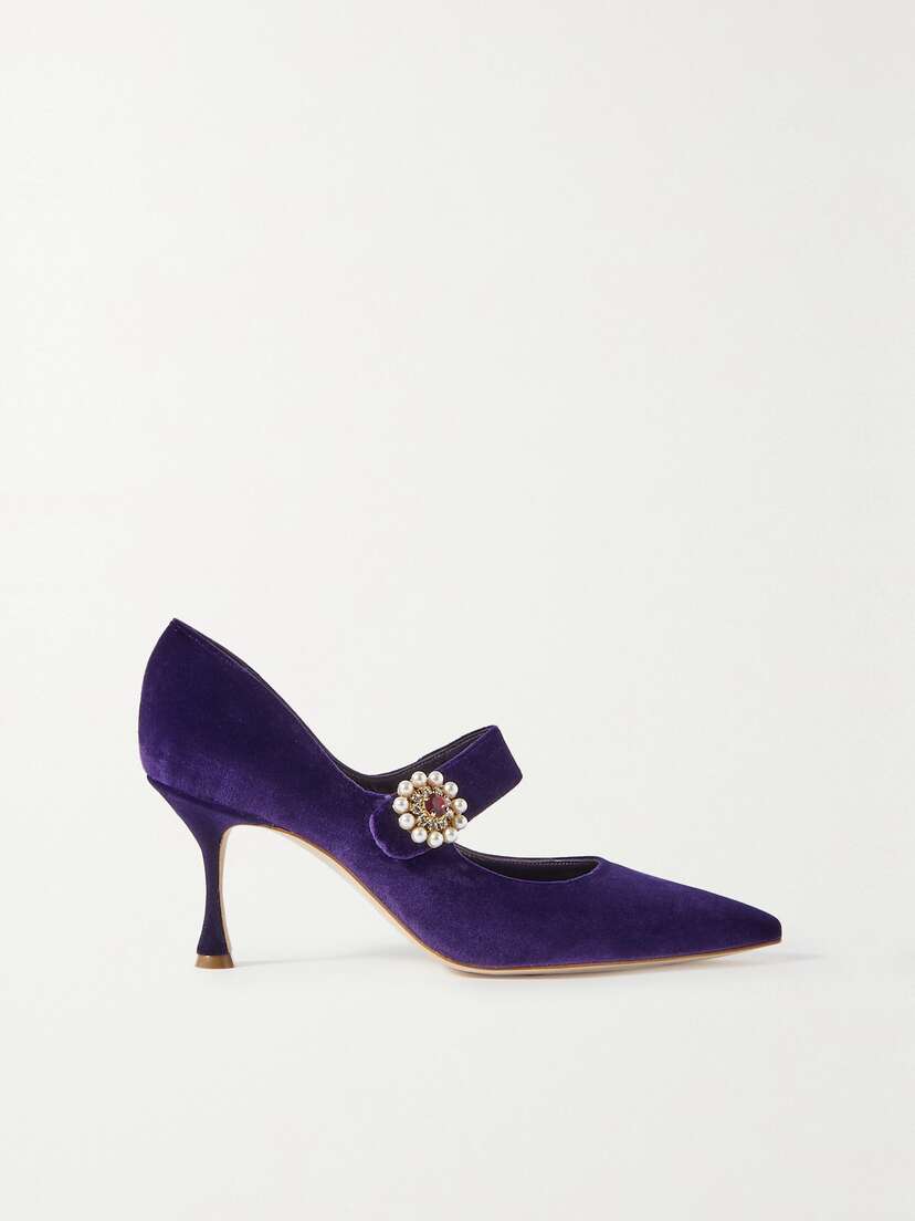 Manolo Blahnik Vabela 70 Embellished Velvet Pumps