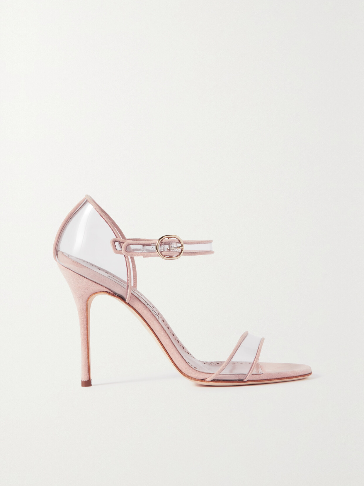 Shop Manolo Blahnik Fersen 105 Pvc And Suede Sandals In Neutrals