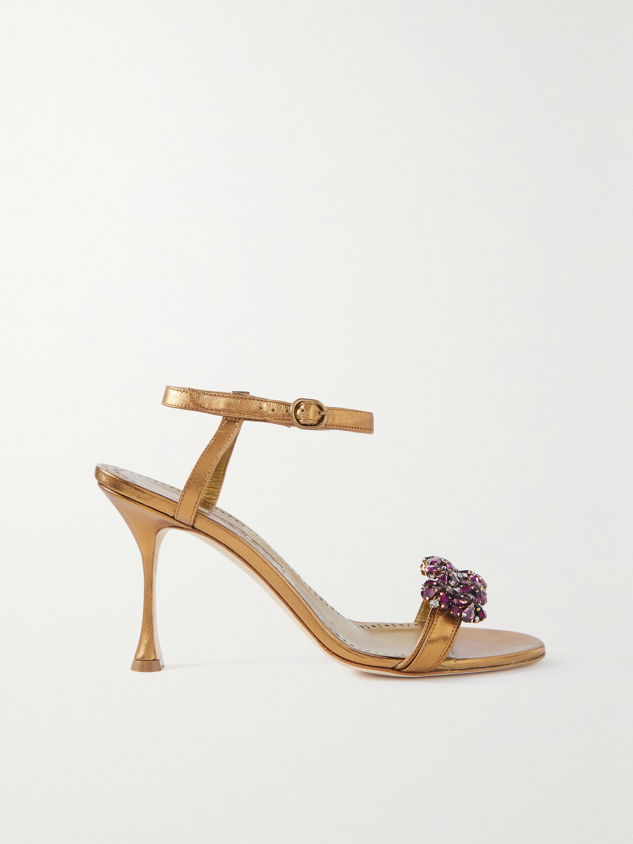 Manolo Blahnik - Finah 90 Embellished Metallic Leather Sandals - IT36