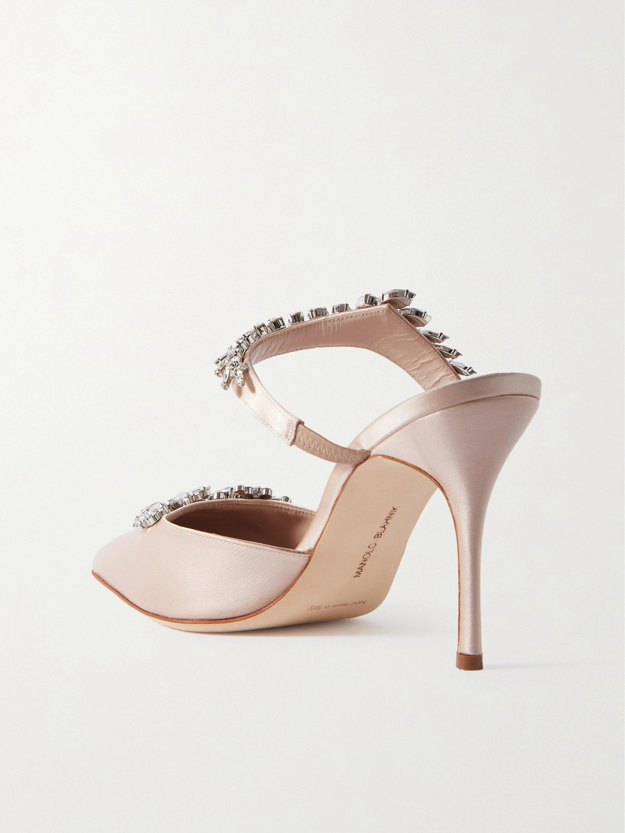 Shop Manolo Blahnik Lurum 90 Crystal-embellished Satin Mules In Neutrals