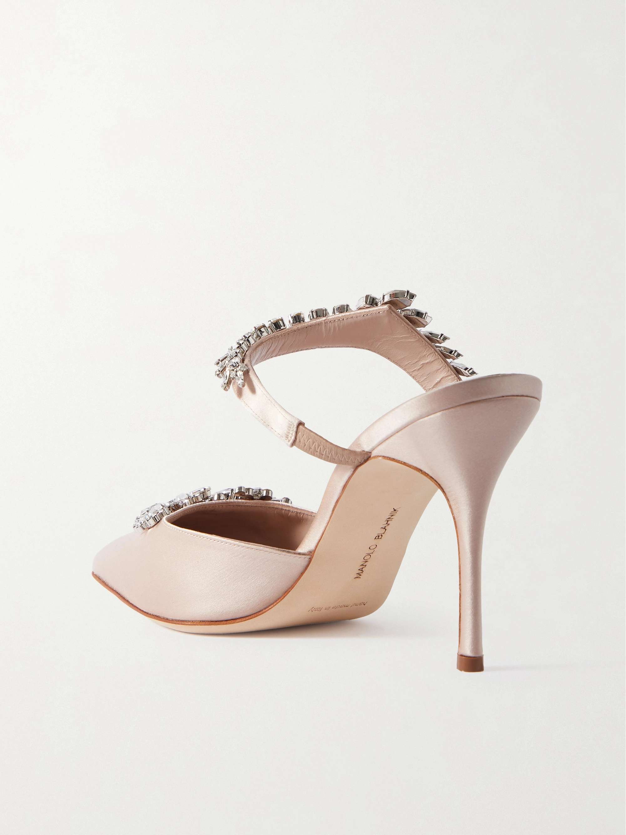 MANOLO BLAHNIK Lurum 90 Mules aus Satin mit Kristallen