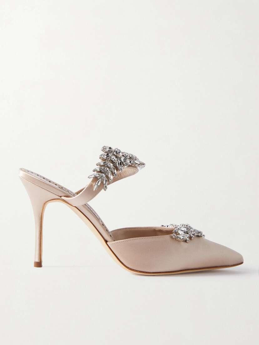 Manolo Blahnik Lurum 90 Crystal-embellished Satin Mules