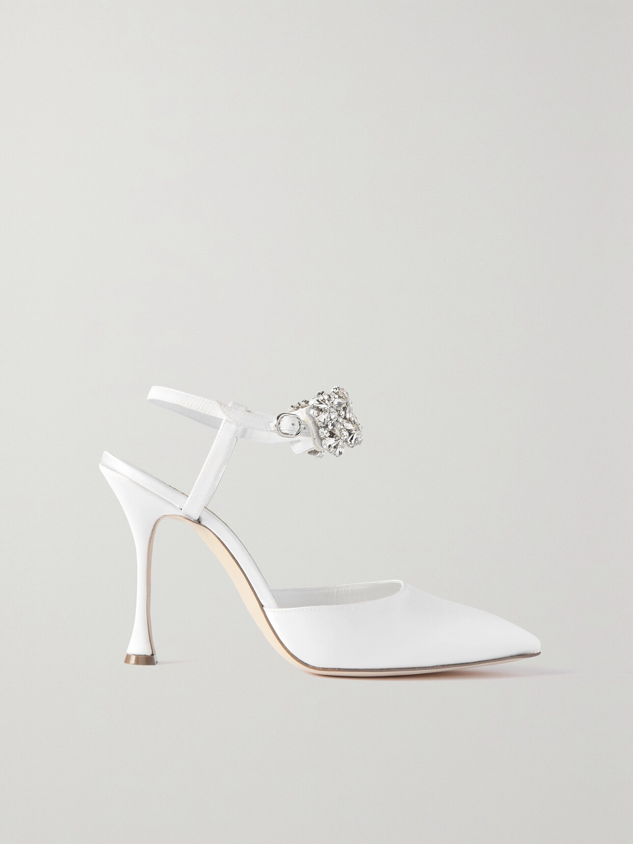 Manolo Blahnik Mabina 105 Crystal-embellished Satin Pumps - White
