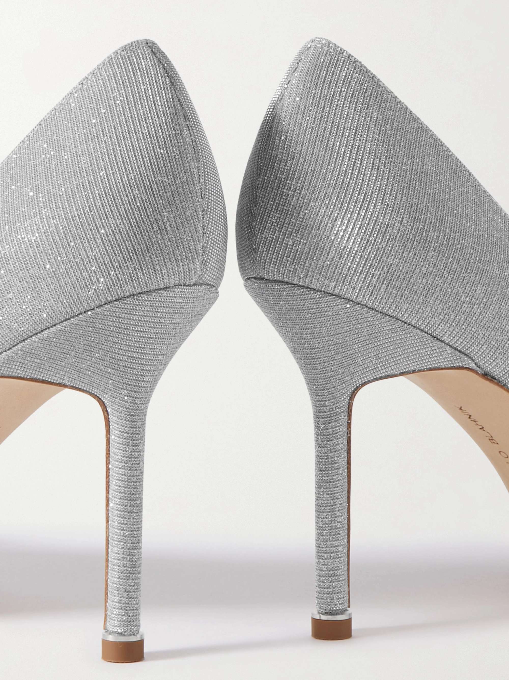 MANOLO BLAHNIK Hangisi 90 Pumps aus Satin mit Glitter-Finish und Verzierung
