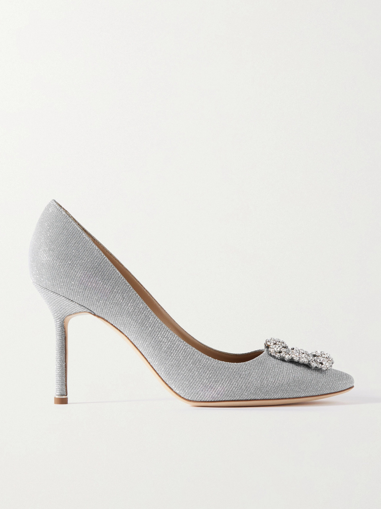 Manolo Blahnik Hangisi 90 Embellished Glittered Satin Pumps In Silver