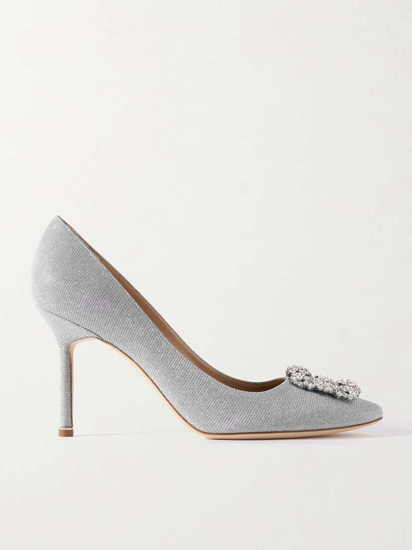 Manolo Blahnik Hangisi 90 Crystal-embellished Glittered Satin Pumps