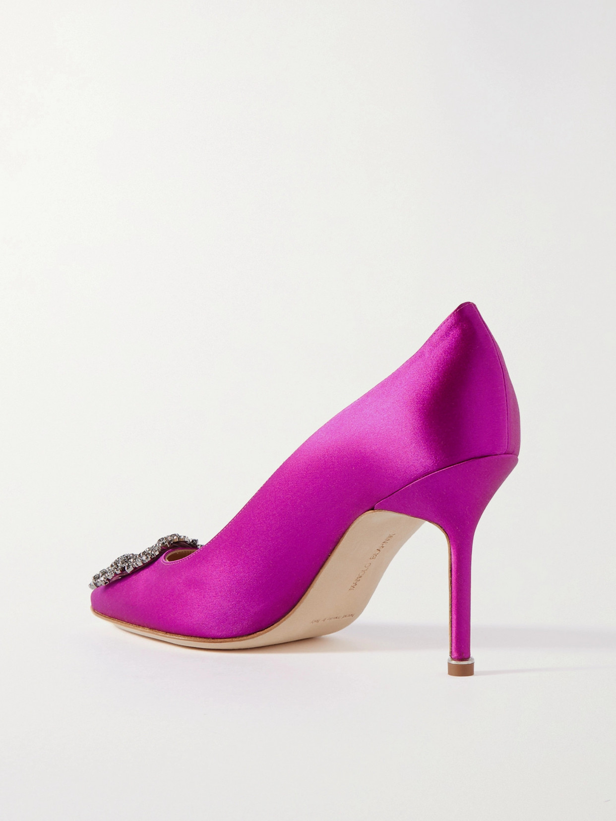 Shop Manolo Blahnik Hangisi 90 Crystal-embellished Satin Pumps In Purple