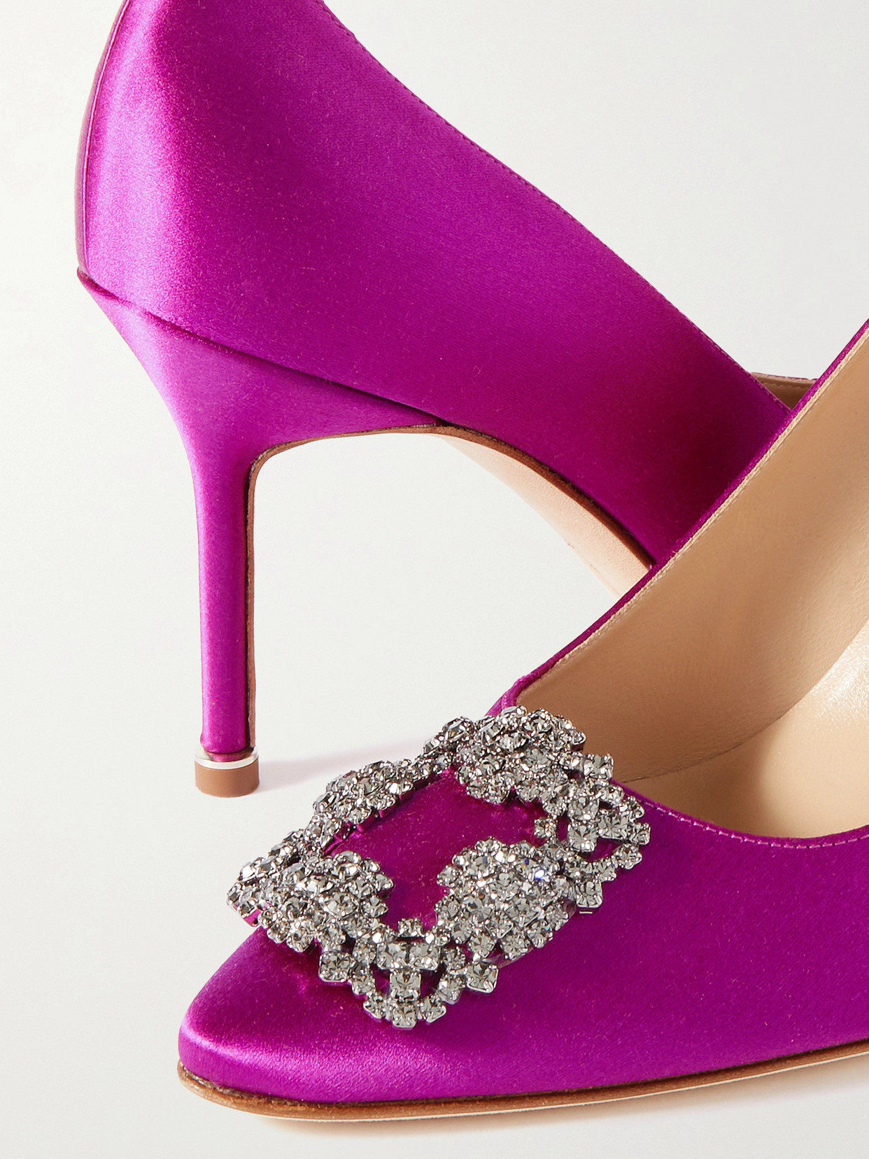 Shop Manolo Blahnik Hangisi 90 Crystal-embellished Satin Pumps In Purple