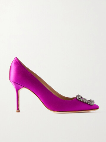 MANOLO BLAHNIK Hangisi 90 crystal-embellished satin pumps