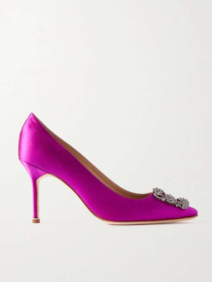 Manolo Blahnik Hangisi 90 Crystal-embellished Satin Pumps