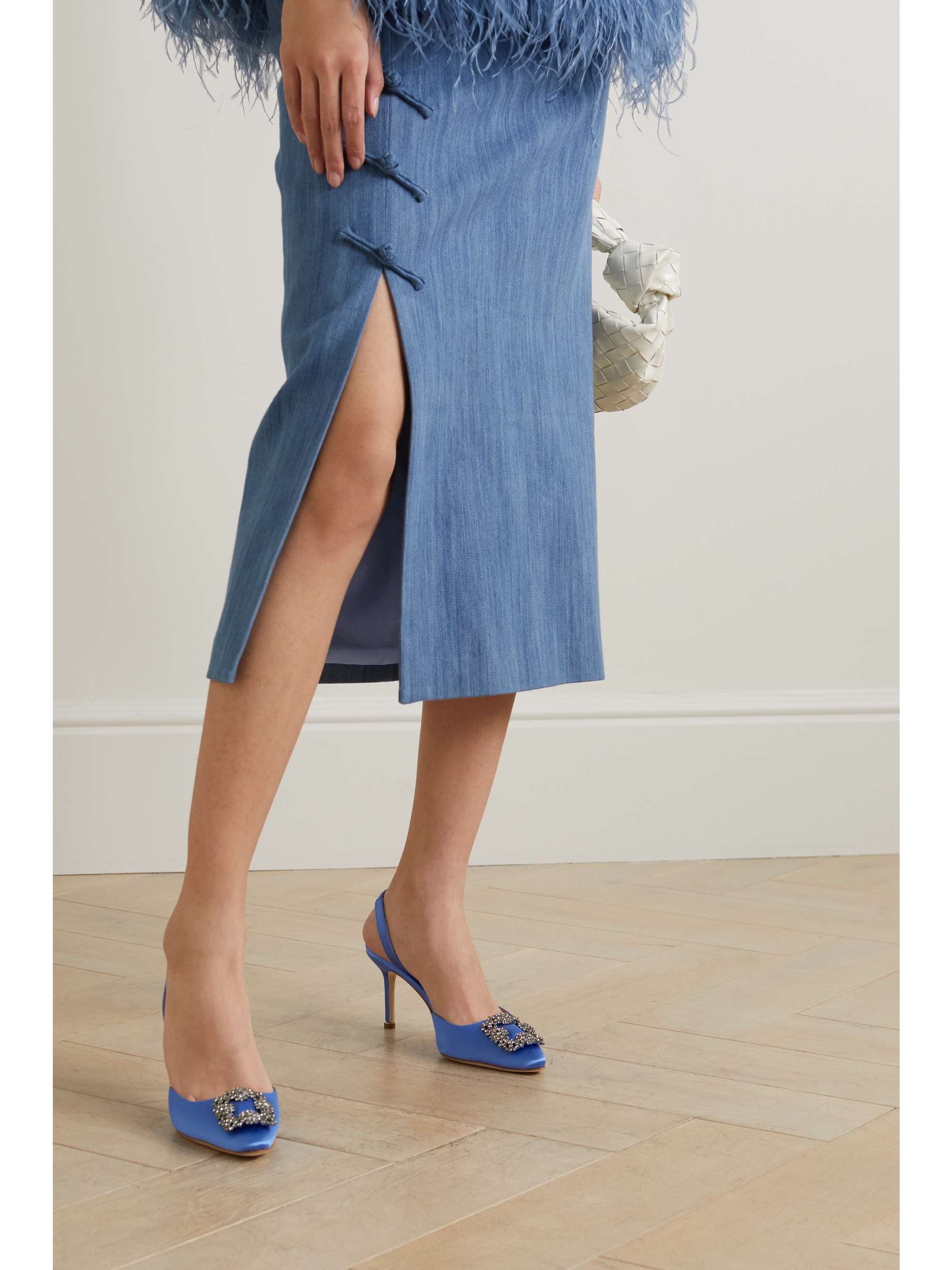 MANOLO BLAHNIK Hangisli 70 embellished satin slingback pumps