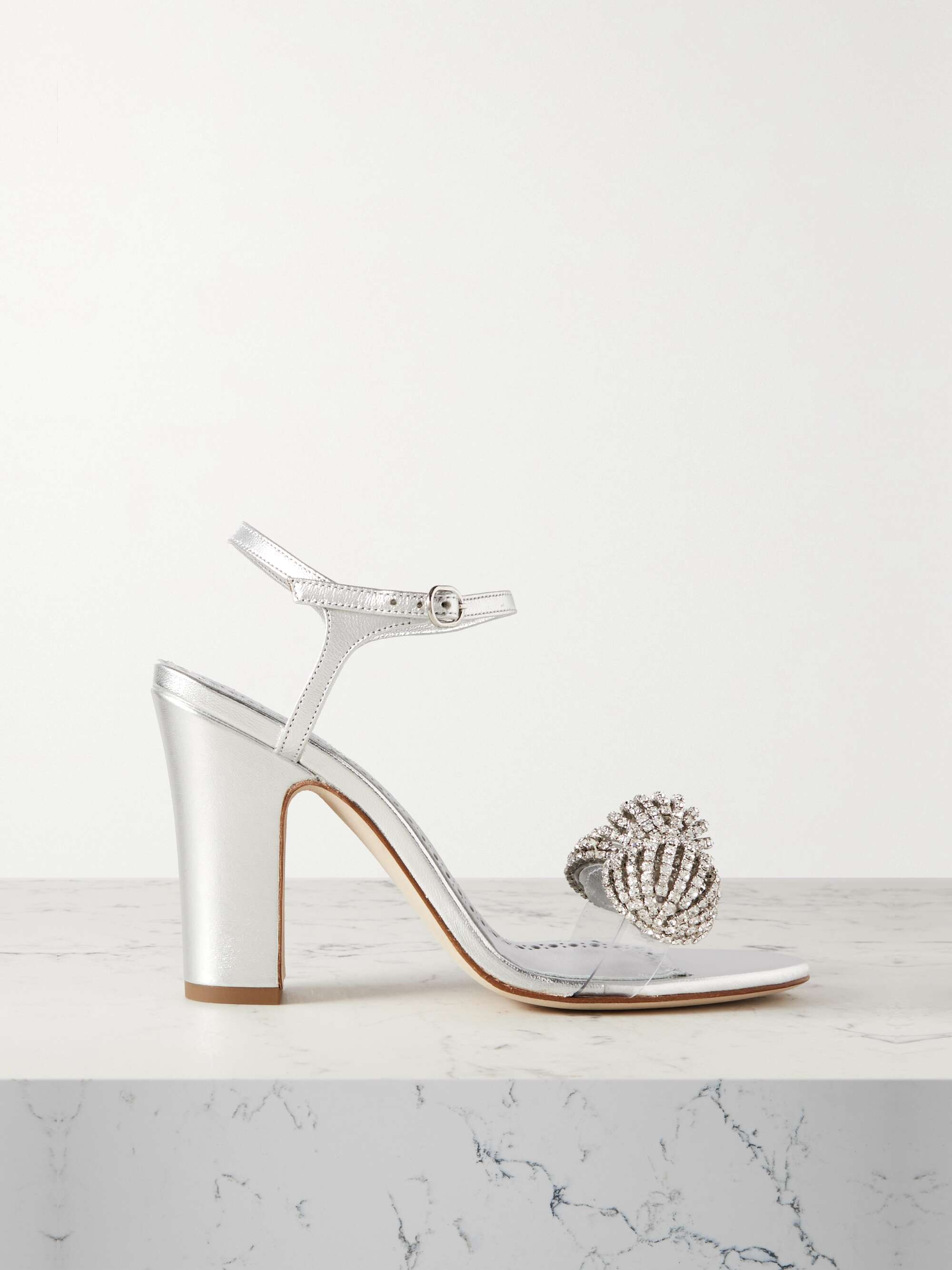 MANOLO BLAHNIK Elhob 105 crystal-embellished PVC and metallic leather ...