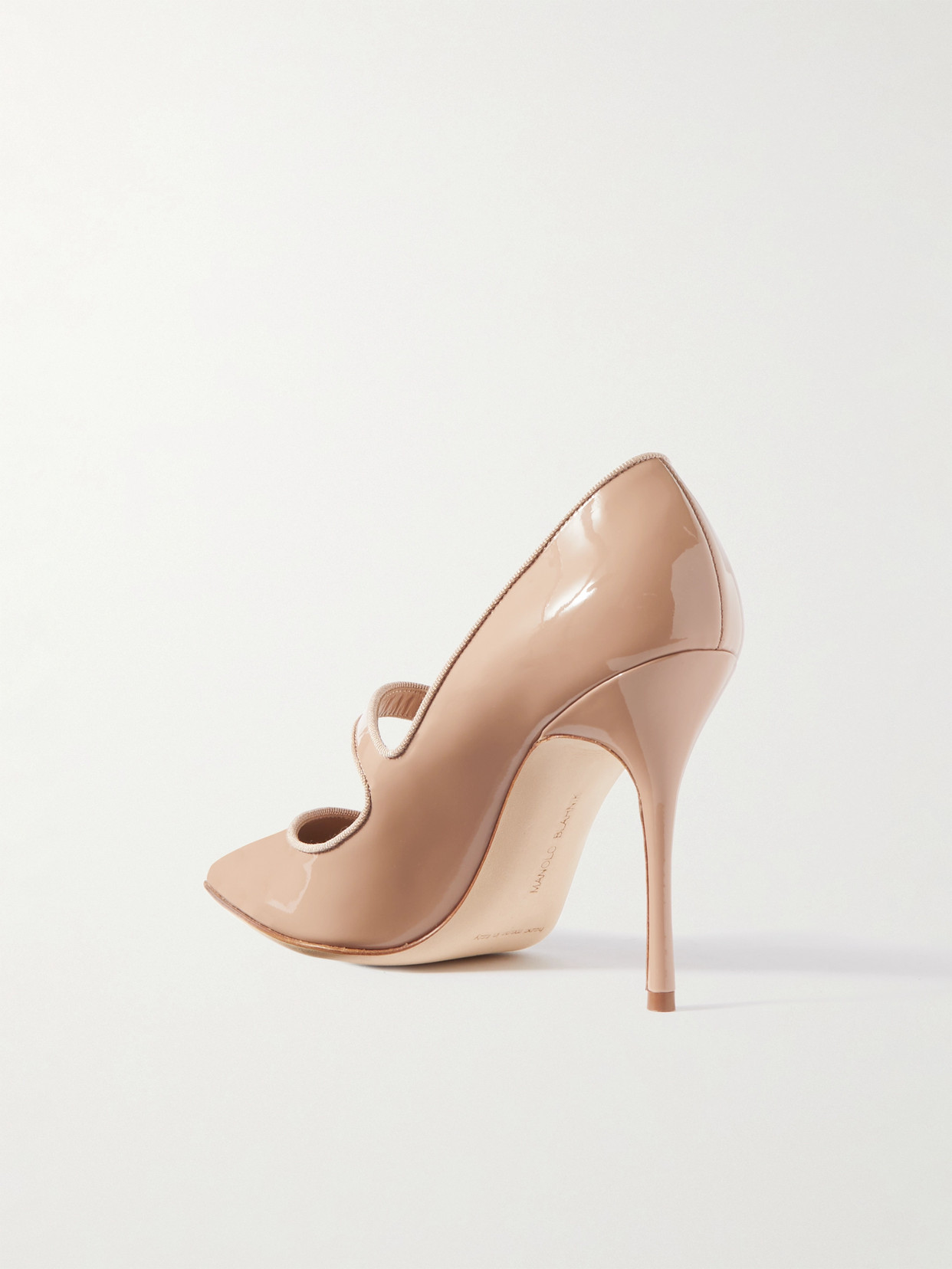 Manolo Blahnik Campari 105 Grosgrain-trimmed Patent-leather Pumps In Neutrals