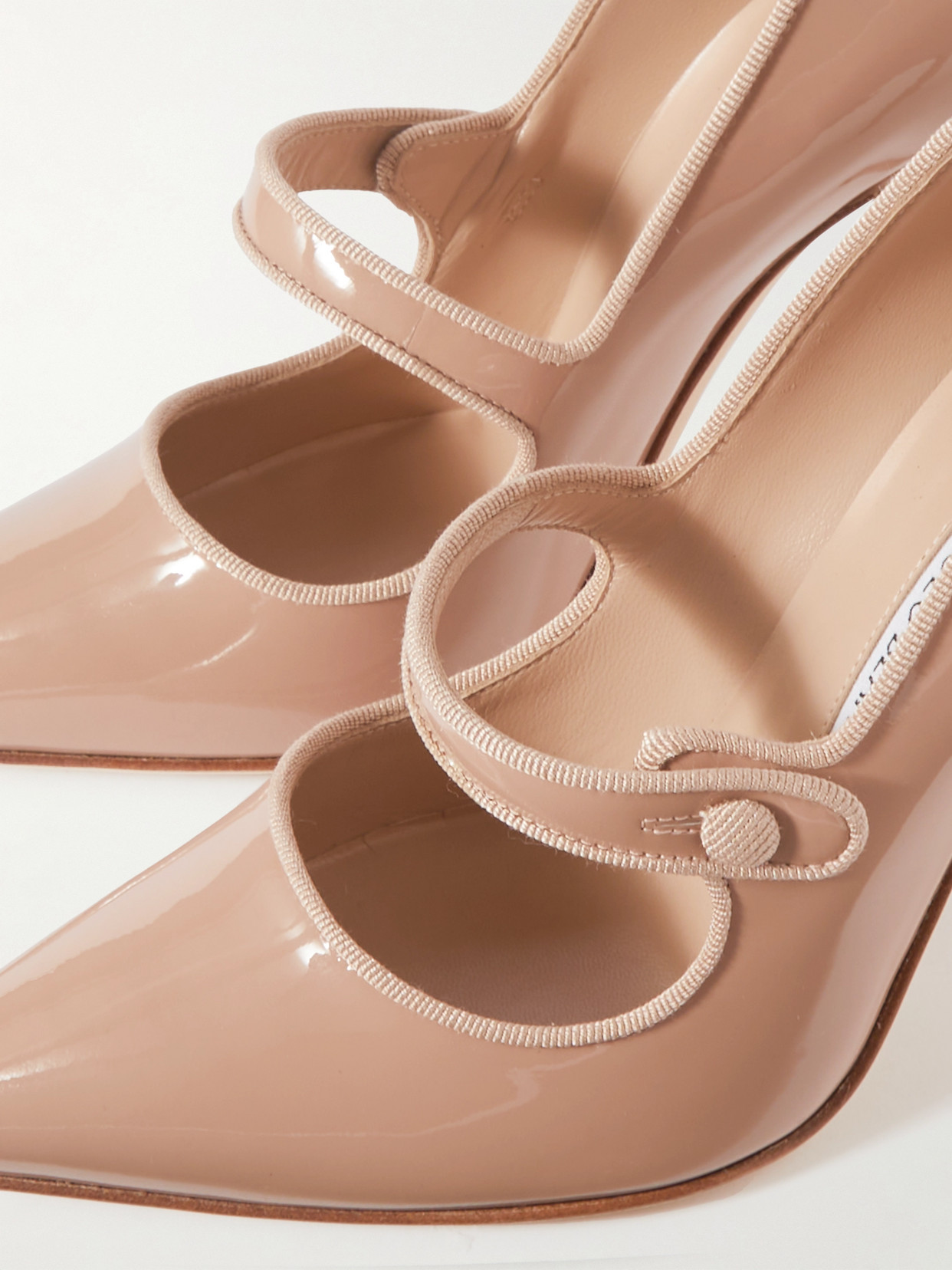 Manolo Blahnik Campari 105 Grosgrain-trimmed Patent-leather Pumps In Neutrals