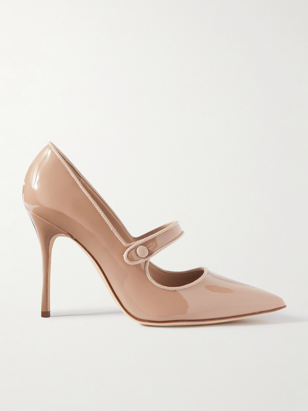 Manolo Blahnik Campari 105 Grosgrain-trimmed Patent-leather Pumps In Neutrals