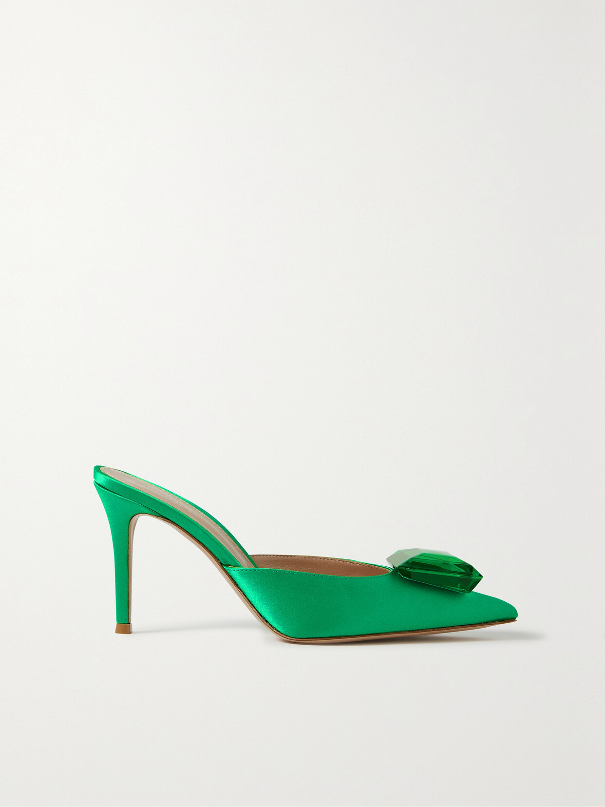 Gianvito Rossi 85 Crystal-embellished Satin Mules In Green