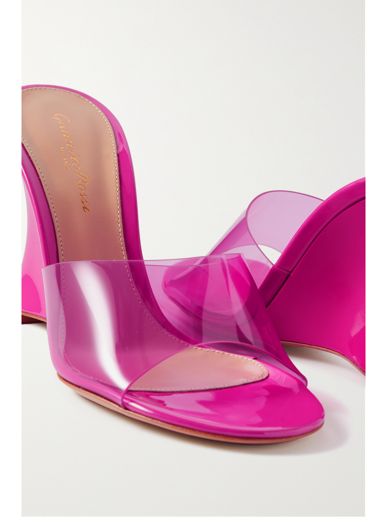 GIANVITO ROSSI FUTURA 95 PATENT-LEATHER AND PVC WEDGE SANDALS