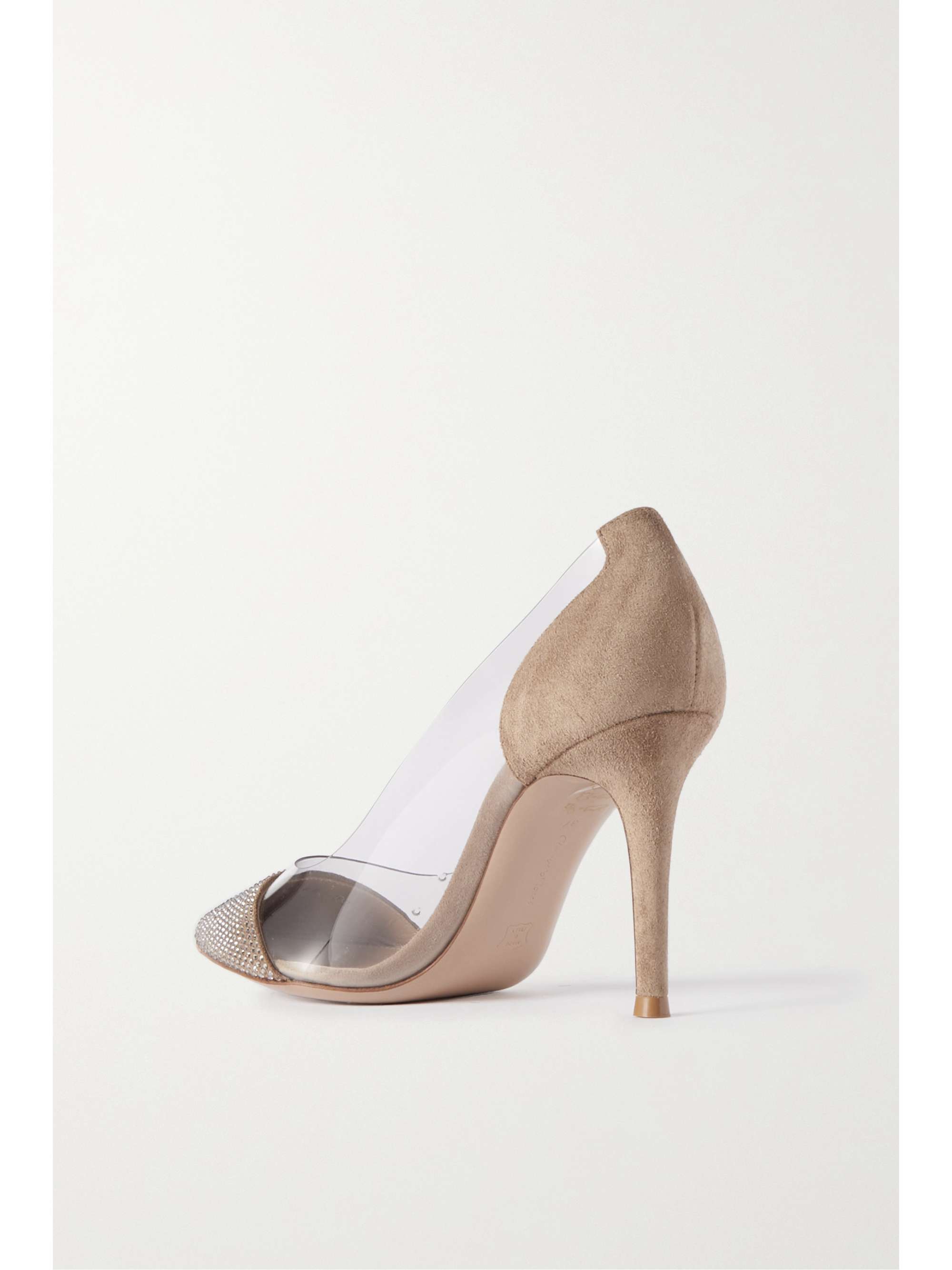 GIANVITO ROSSI 85 crystal-embellished PVC and suede pumps