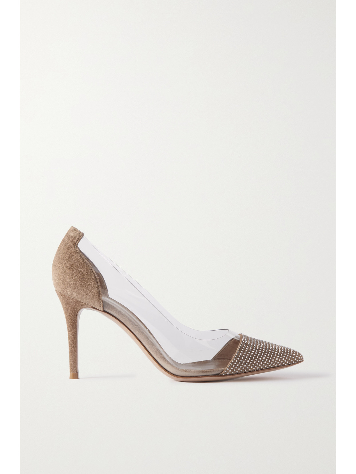 Gianvito Rossi - 85 Crystal-embellished Suede-trimmed Pvc Pumps - Neutrals