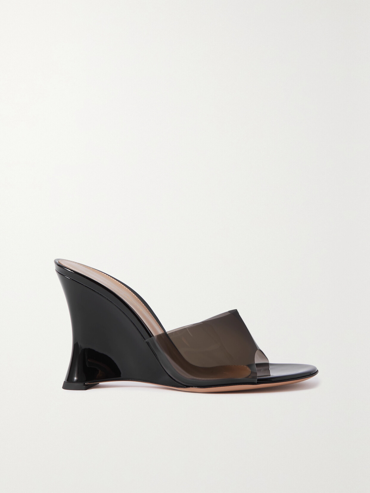 GIANVITO ROSSI FUTURA 95 PATENT-LEATHER AND PVC WEDGE SANDALS