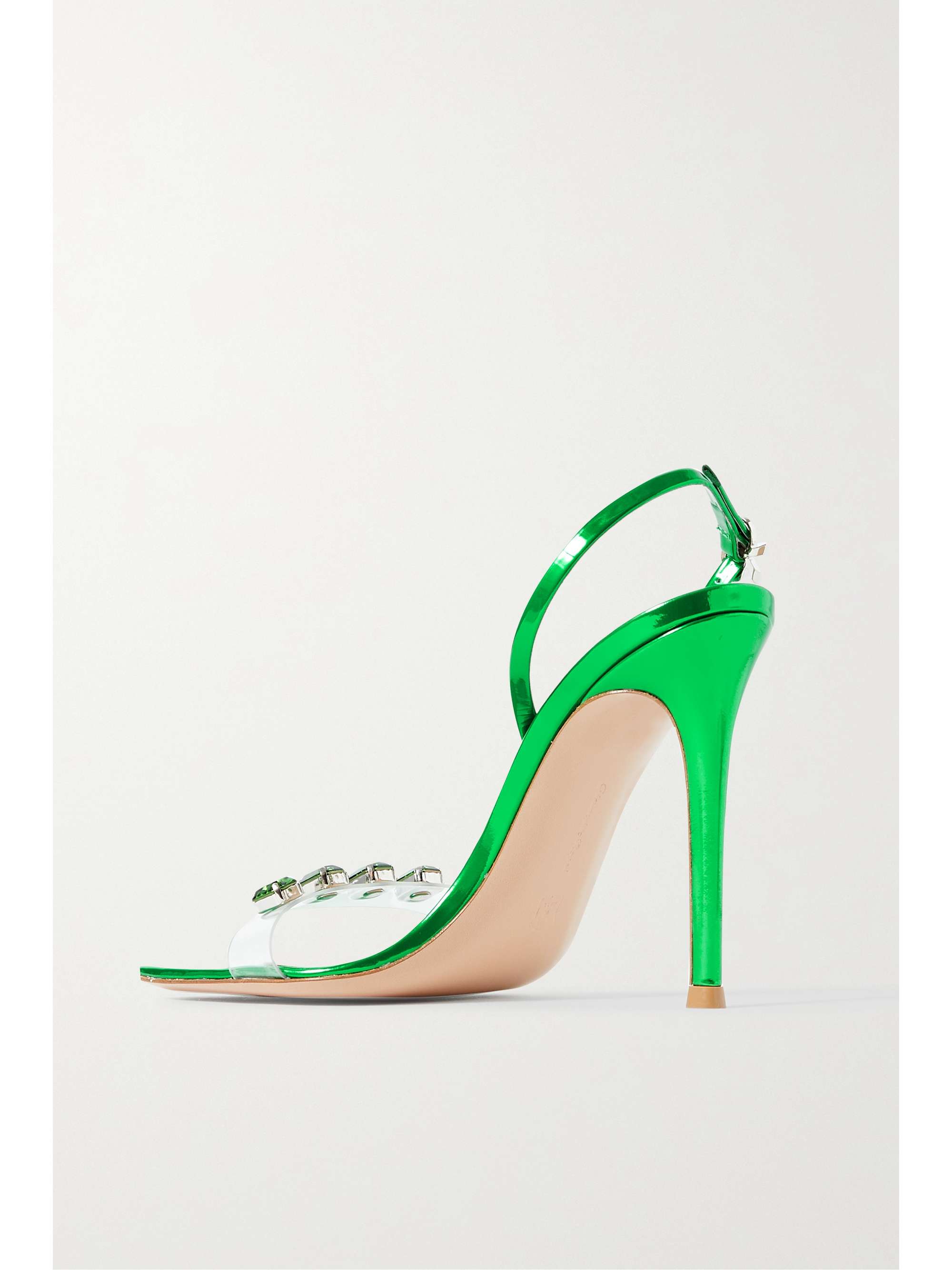 GIANVITO ROSSI 105 crystal-embellished PVC and metallic leather slingback sandals