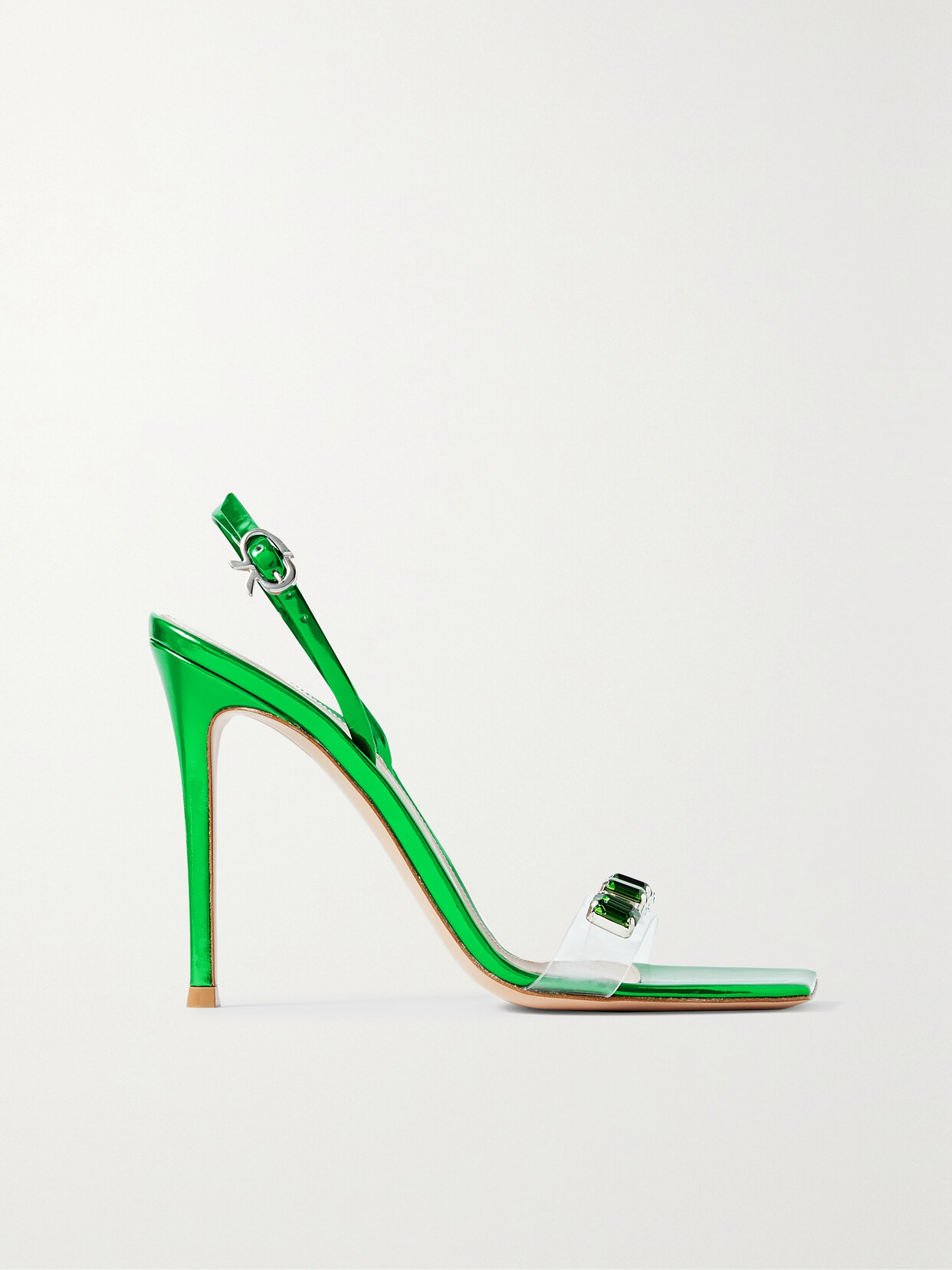 Gianvito Rossi Crystal-embellished Pvc And Patent-leather Slingback Sandals - Green
