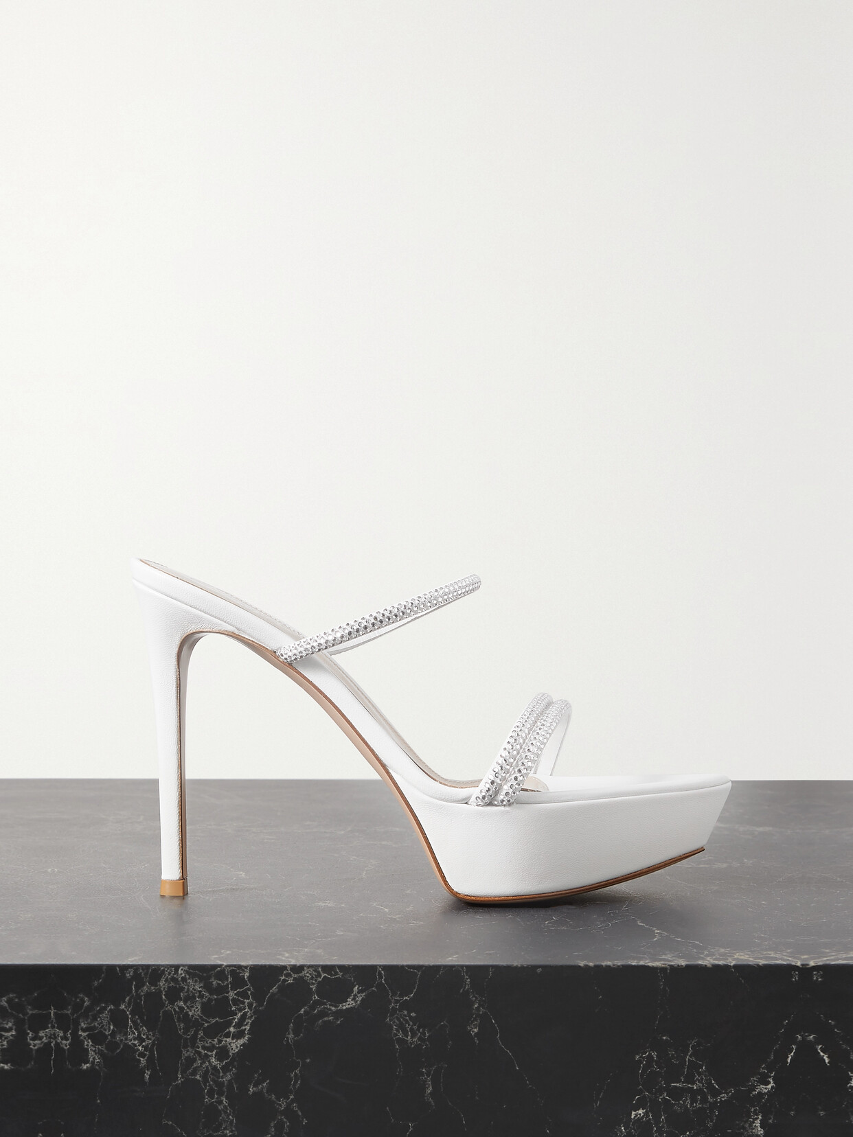 Gianvito Rossi Camoscio Crystal Platform Mule Sandals In White