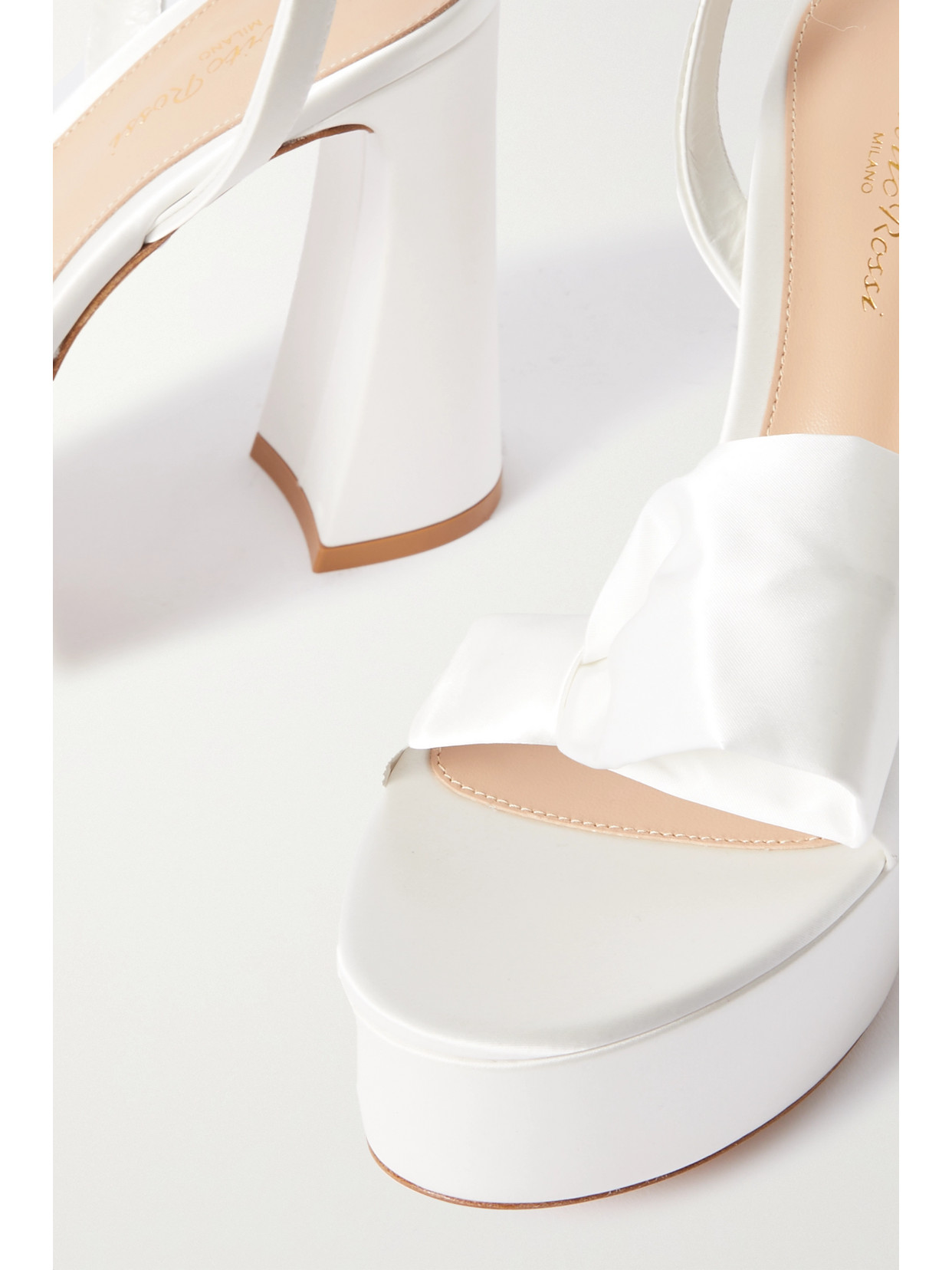 Shop Gianvito Rossi 120 Bow-embellished Satin Platform Sandals In White