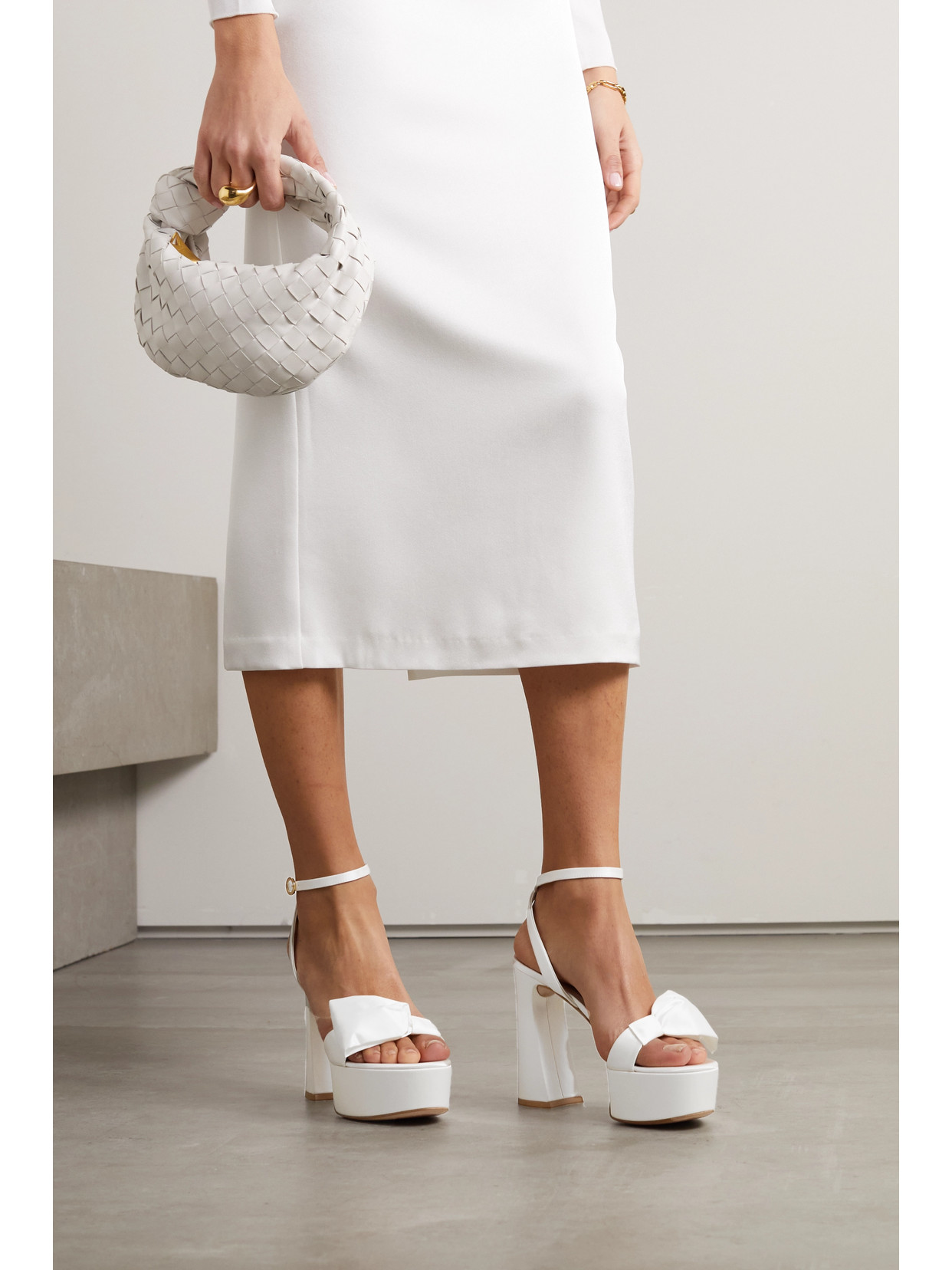 Shop Gianvito Rossi 120 Bow-embellished Satin Platform Sandals In White