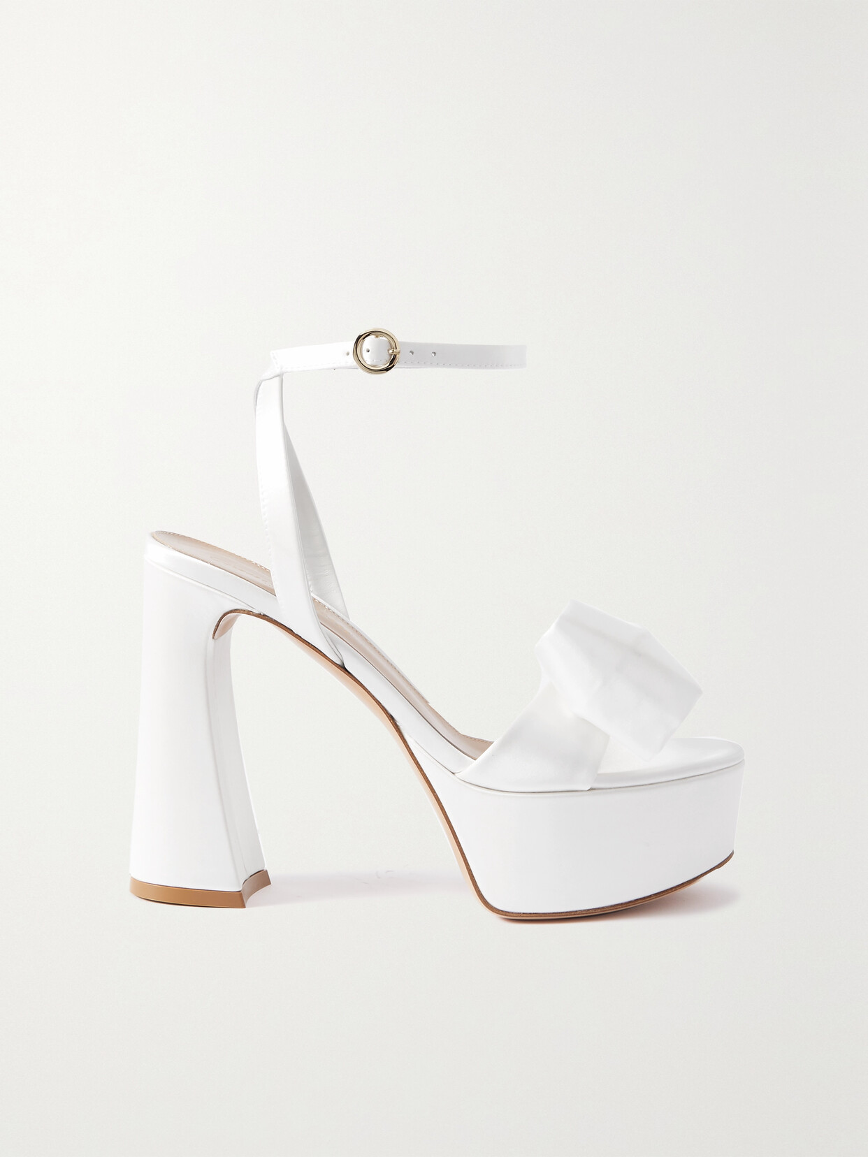 Gianvito Rossi - 120 Bow-embellished Satin Platform Sandals - White