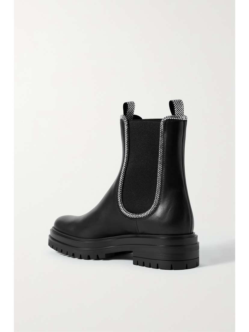 Gianvito Rossi Chester Crystal-embellished Leather Chelsea Boots - side view in Black
