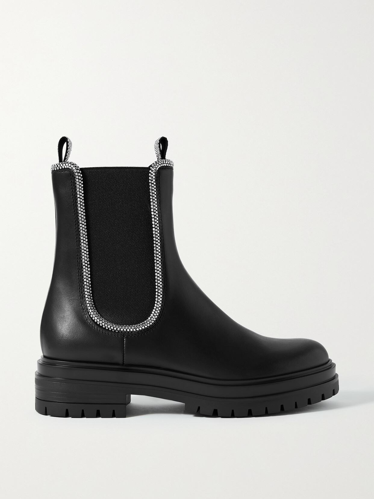 Gianvito Rossi Camoscio Calfskin Crystal Chelsea Boots In Black