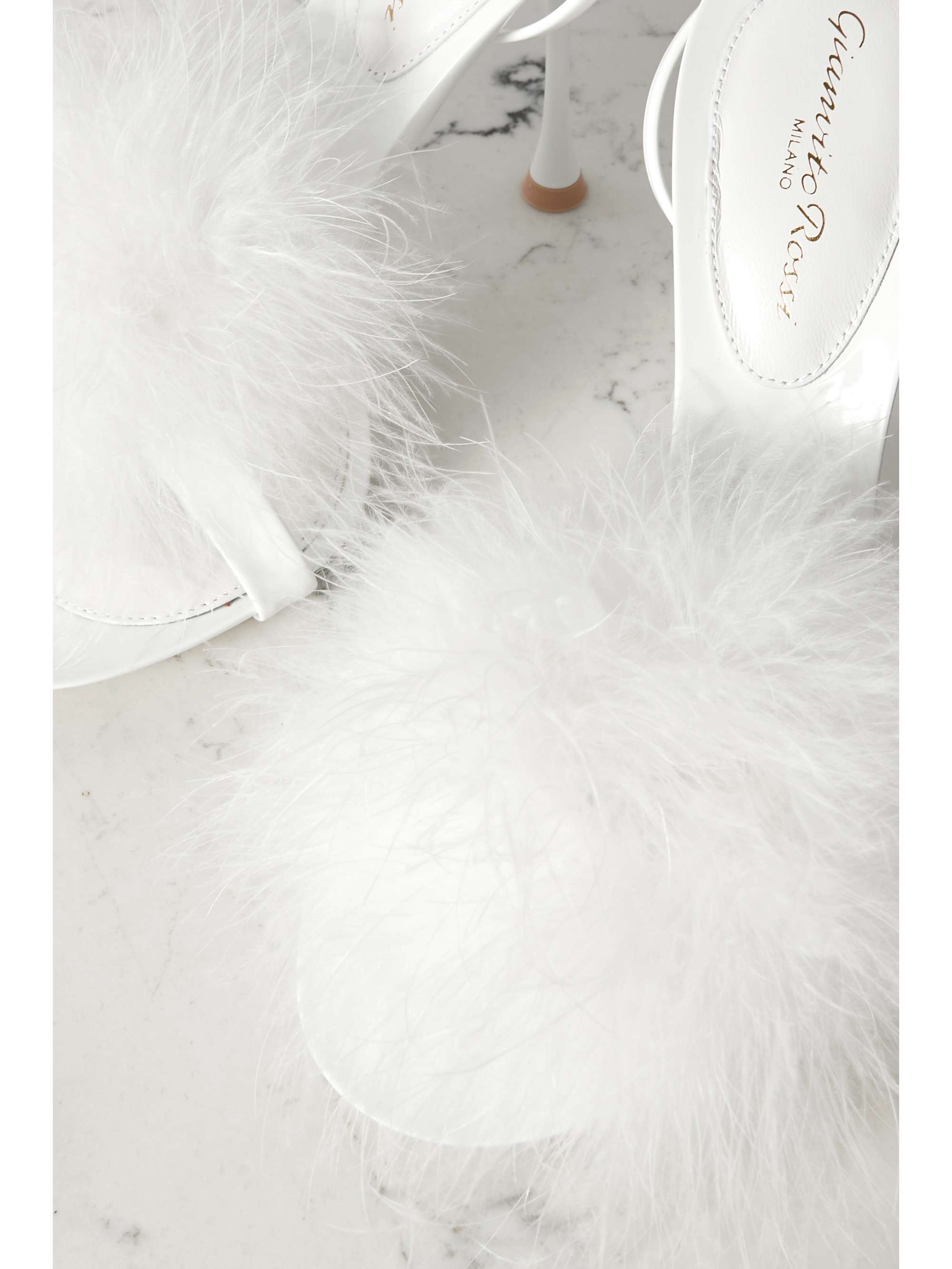 GIANVITO ROSSI Spice Plume 95 feather-embellished patent-leather sandals