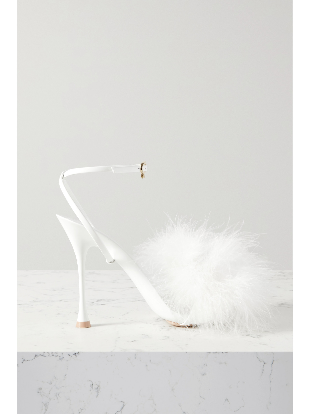 Gianvito Rossi Spice Plume 95 Feather-embellished Patent-leather Sandals - White