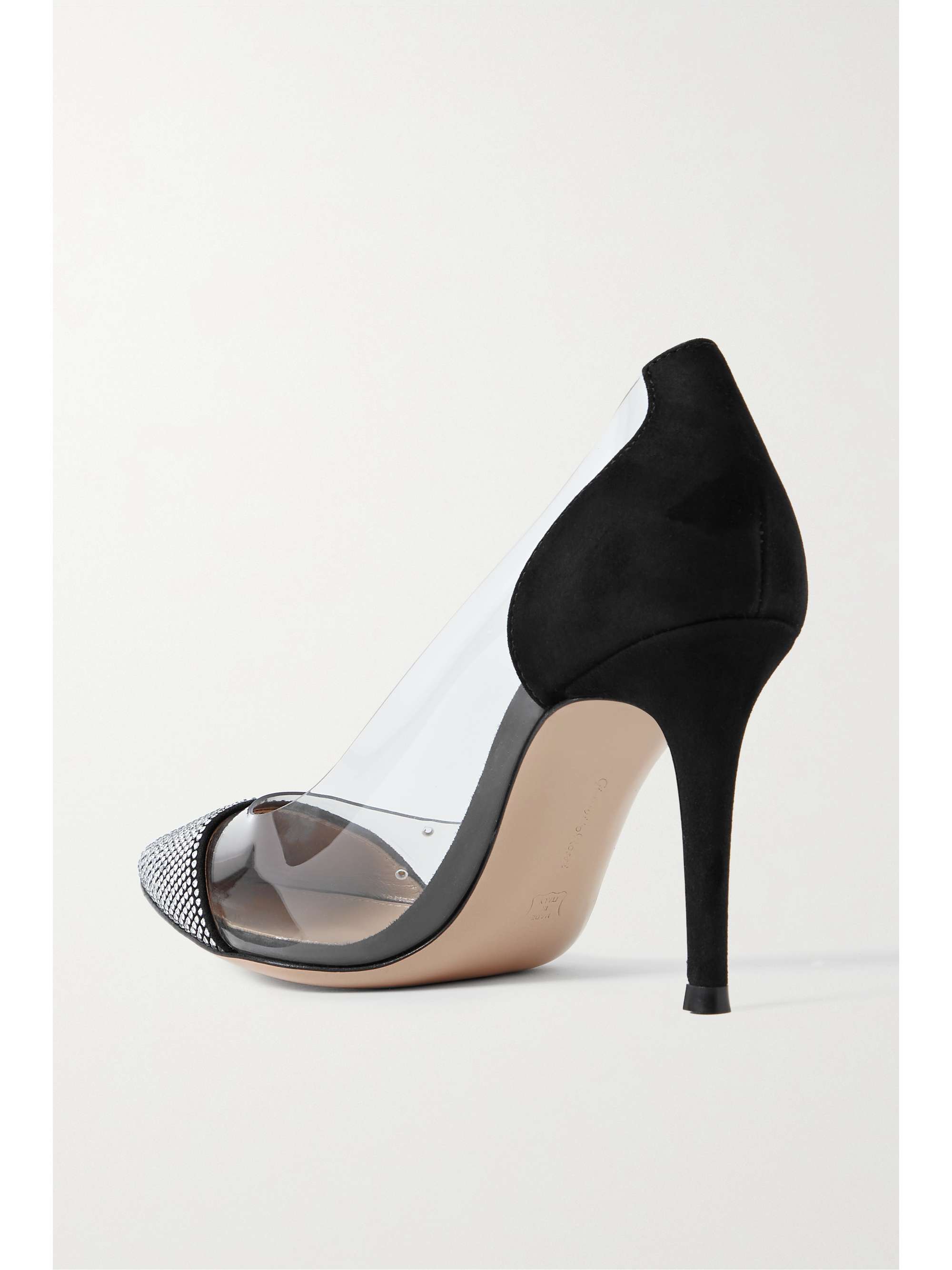 GIANVITO ROSSI 85 crystal-embellished PVC and suede pumps